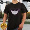 Cheshire Cat smile graphic on 'We Are All Mad Here' T-shirt, perfect for Alice in Wonderland fans.