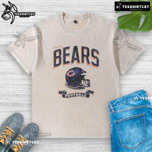 Distressed vintage washed t-shirt featuring a Chicago Bears football helmet design for fans and collectors.
