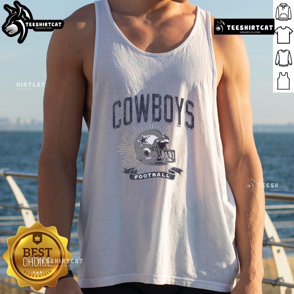 Alt Text: Distressed vintage tank top featuring the Dallas Cowboys football helmet design, perfect for fans and casual wear.