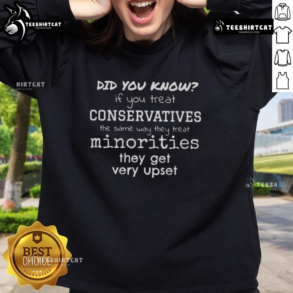 Nice sweatshirt featuring a thought-provoking message on treating conservatives and minorities equally.