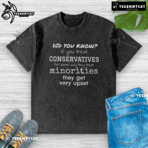 Funny washed t-shirt with 'Did You Know?' slogan about treating conservatives like minorities, highlighting social commentary.