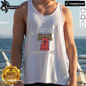 Nice It's Always Sunny in Philadelphia X Phillies Flipadelphia tank top displayed at Paddy's Pub, showcasing team spirit.