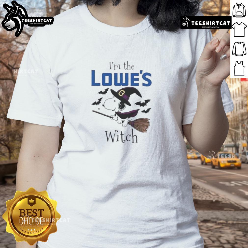 Alt Text: Nice Lowes x Snoopy I'm The Witch Halloween Ladies Tee featuring playful witch design for festive celebrations.