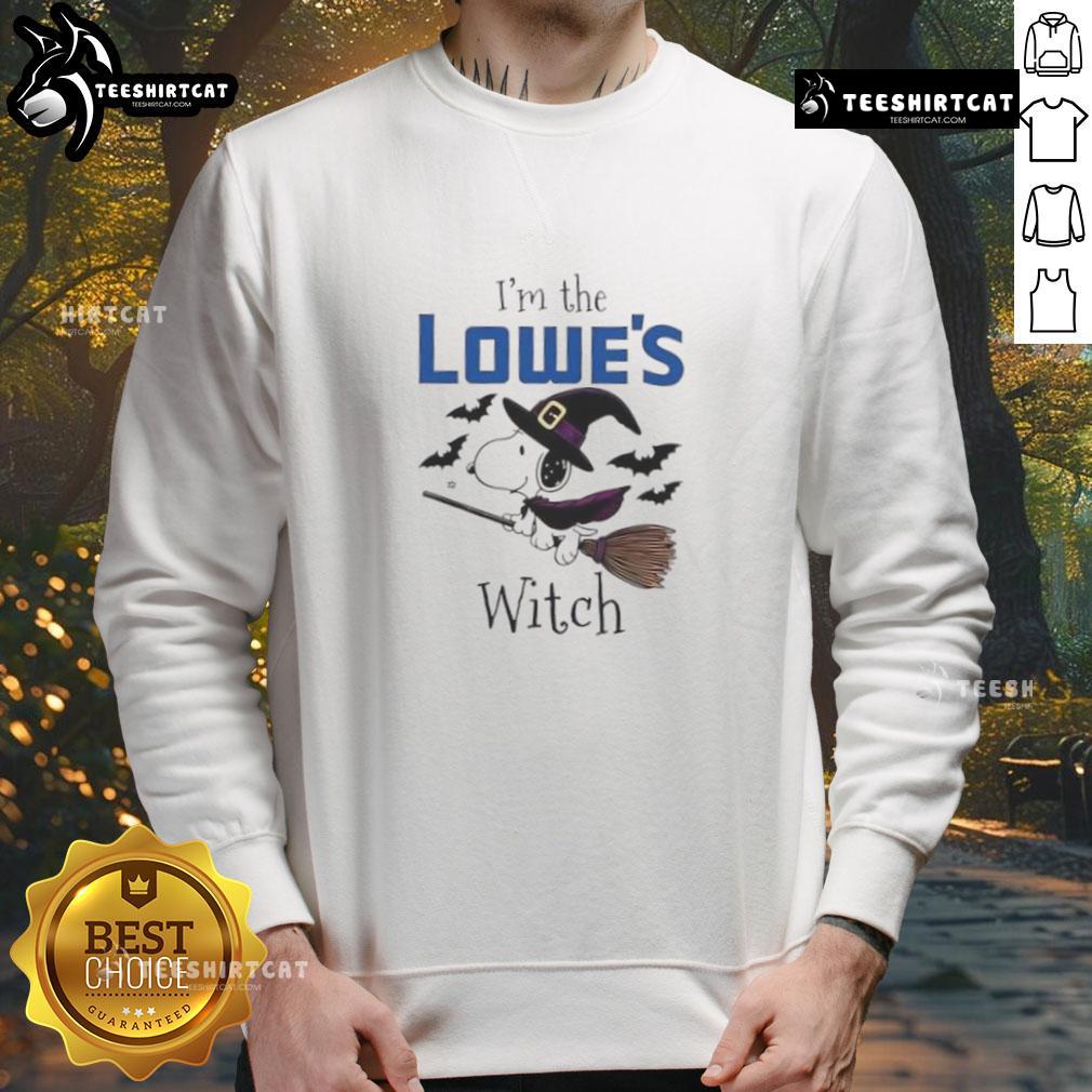 Nice Lowes x Snoopy I'm The Witch Halloween Sweatshirt featuring playful Snoopy design for festive fall style.