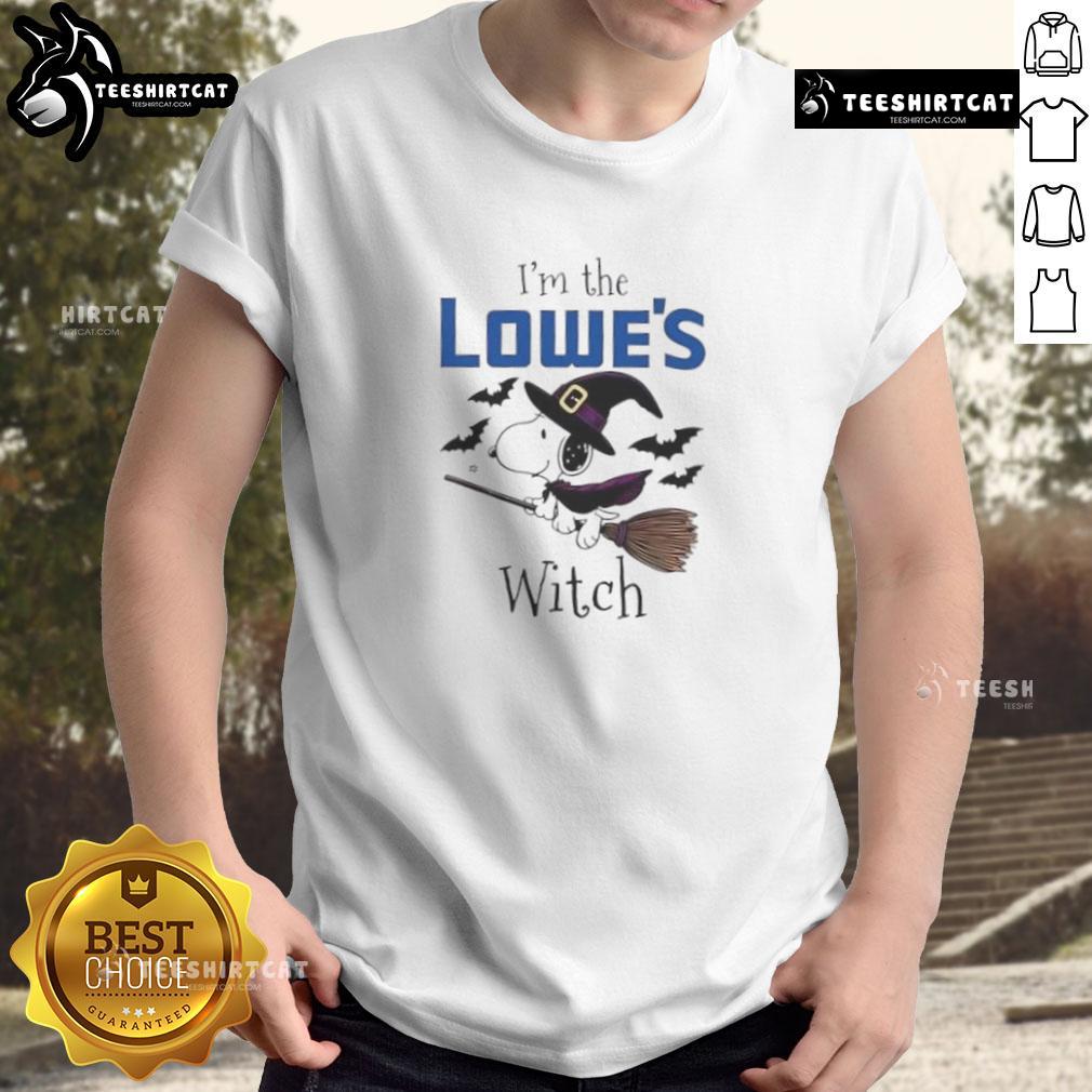 Alt Text: Nice Lowe's X Snoopy I'm The Witch Halloween T-Shirt featuring Snoopy in a witch hat, perfect for Halloween festivities.