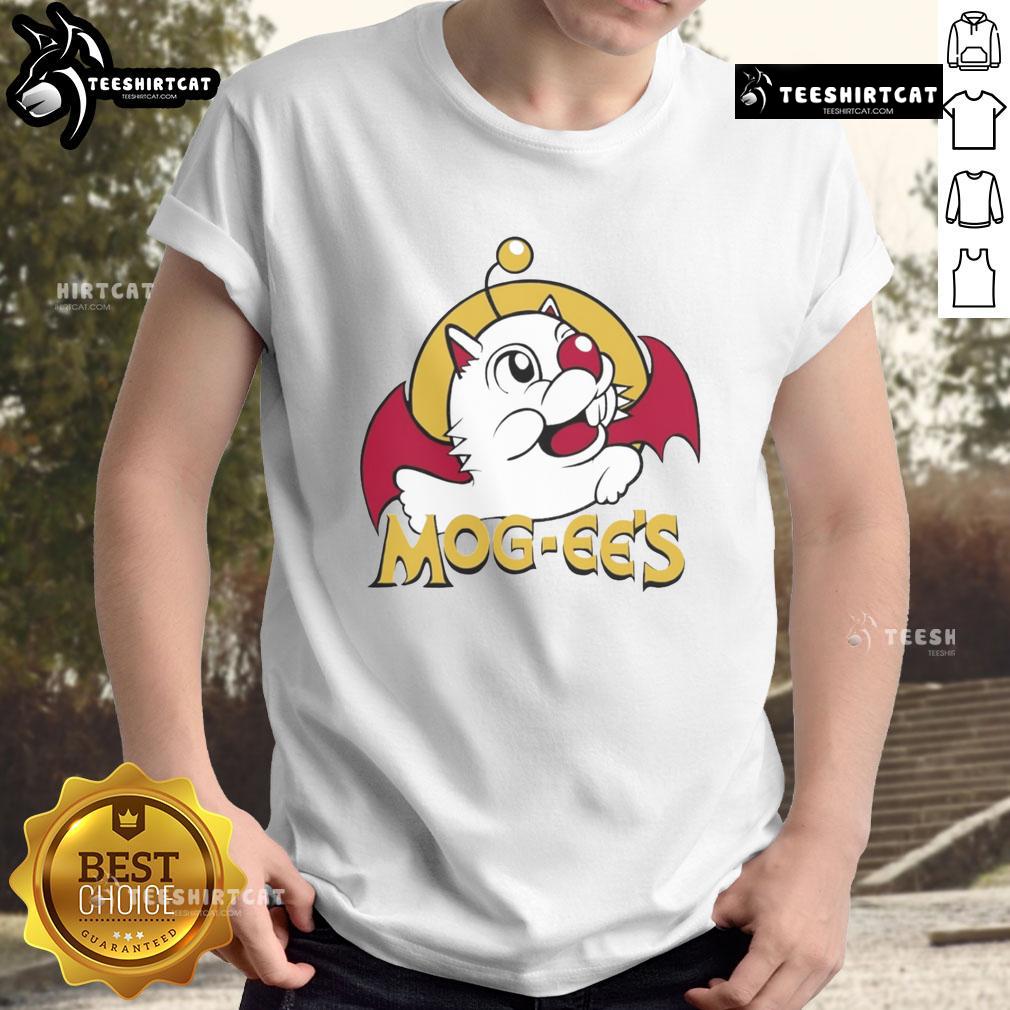 Nice Mog-Ee's X Buc-Ee's logo parody t-shirt featuring a fun, creative design for fans of both brands.