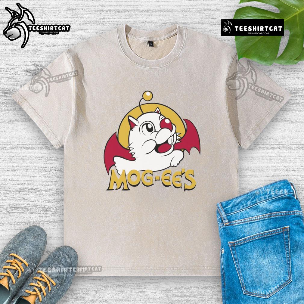 Nice Mog Ees X Buc Ees logo parody on a washed T-shirt, featuring a playful design perfect for casual wear.