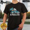 Alt Text: Philadelphia Eagles flag t-shirt featuring Snoopy and Woodstock driving a car, perfect for football fans.