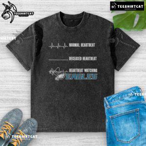Nice Philadelphia Eagles heartbeat graphic on a stylish washed t-shirt, perfect for fans showing team spirit.