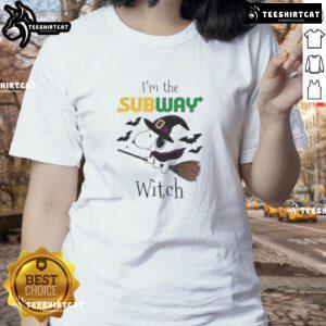 Nice Subway X Snoopy I'm the Witch Halloween ladies tee featuring a fun witch graphic for festive style.