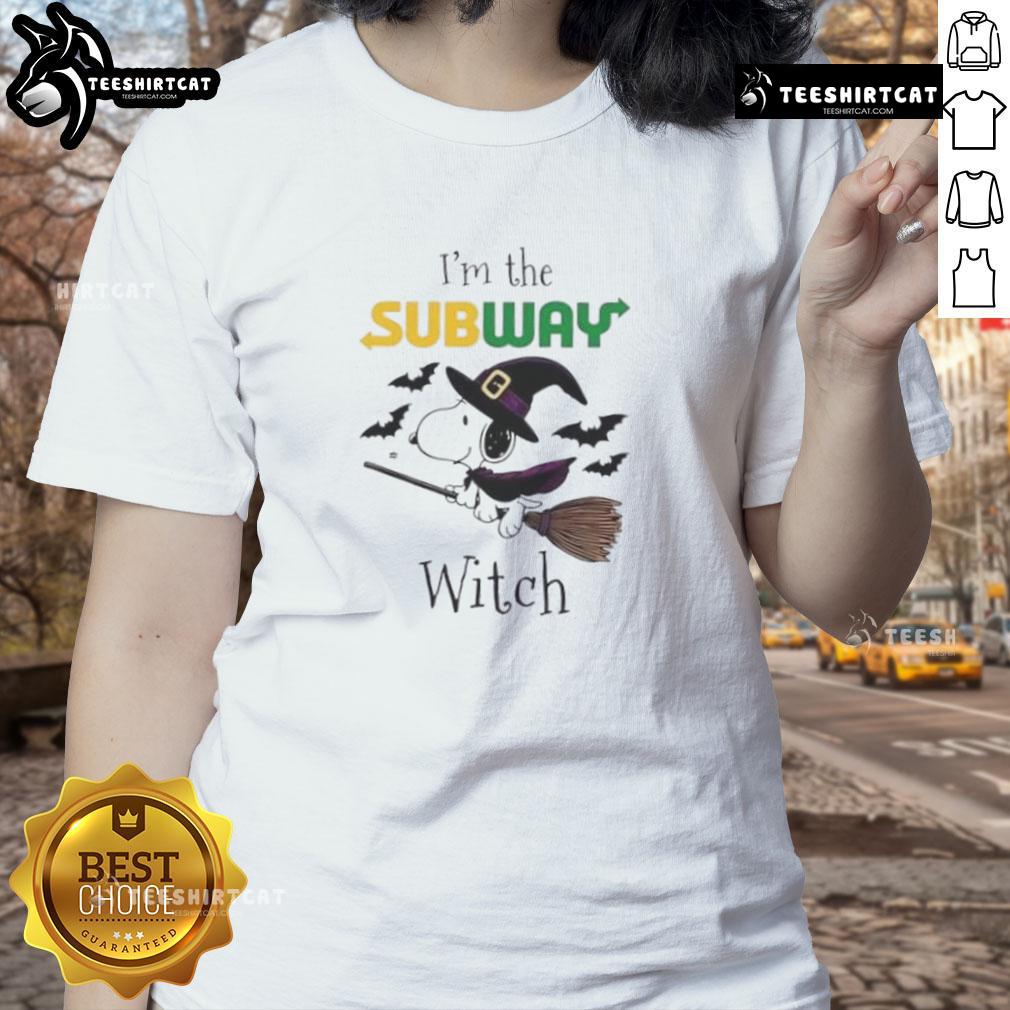 Nice Subway X Snoopy I'm the Witch Halloween ladies tee featuring a fun witch graphic for festive style.
