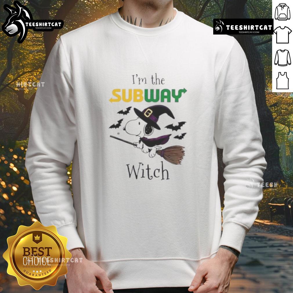 Nice Subway X Snoopy I'm The Witch Halloween Sweatshirt featuring fun graphic design for festive fall fashion.