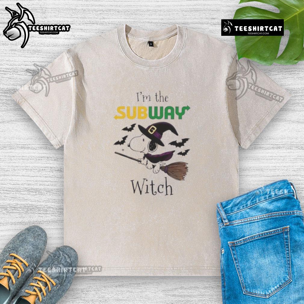 Alt Text: Nice Subway X Snoopy I'm The Witch Halloween Washed T-Shirt featuring a playful witch design for spooky season.