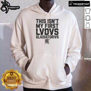 Stylish hoodie featuring 'This Isn't My First Ludus Gladiatorius' design, perfect for fans of Ancient Roman gladiator culture.