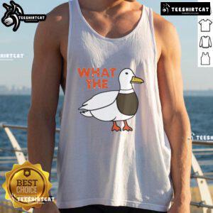 Nice What The Mallard tank top featuring a vibrant duck graphic, perfect for casual summer wear.