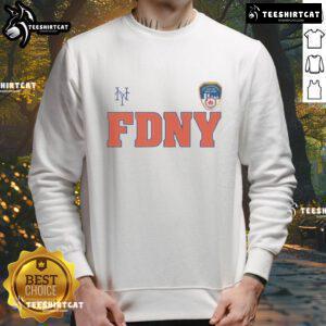 2025 New York Mets FDNY 9/11 sweatshirt featuring team logo, honoring first responders and commemorating heroism.