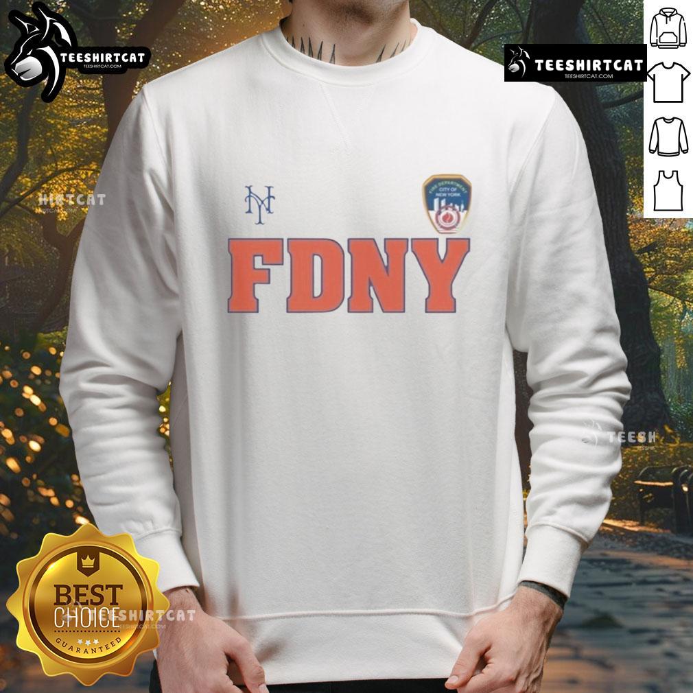 2025 New York Mets FDNY 9/11 sweatshirt featuring team logo, honoring first responders and commemorating heroism.