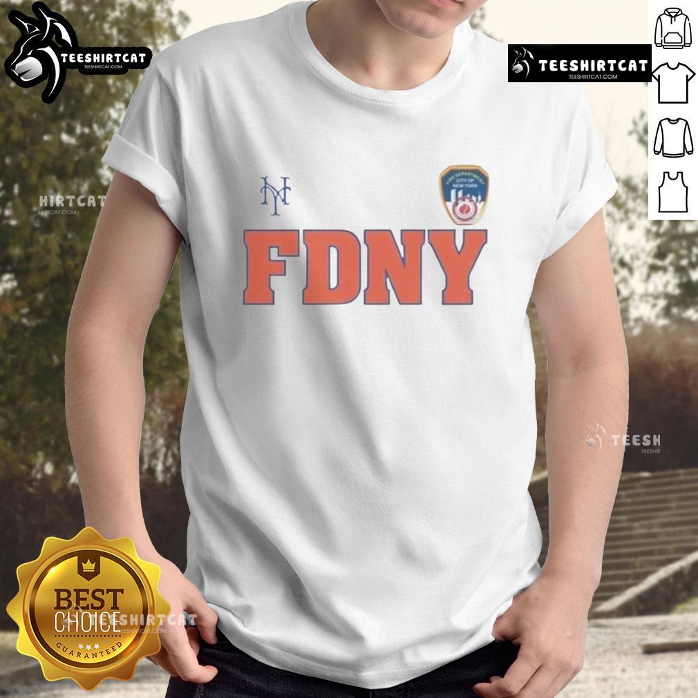 Official 2025 New York Mets FDNY 9/11 T-Shirt featuring commemorative design and team colors, honoring first responders.