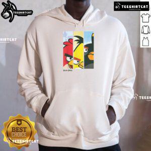 Official Angry Birds Retro hoodie featuring red, yellow, and black character face panels for a stylish look.