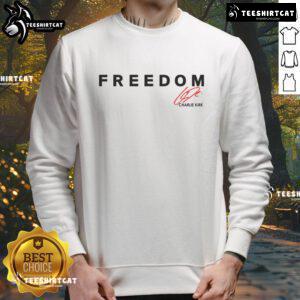 Official Fight For Freedom Charlie Kirk 1993-2025 Red Signature Tribute Sweatshirt showcasing bold design and message.