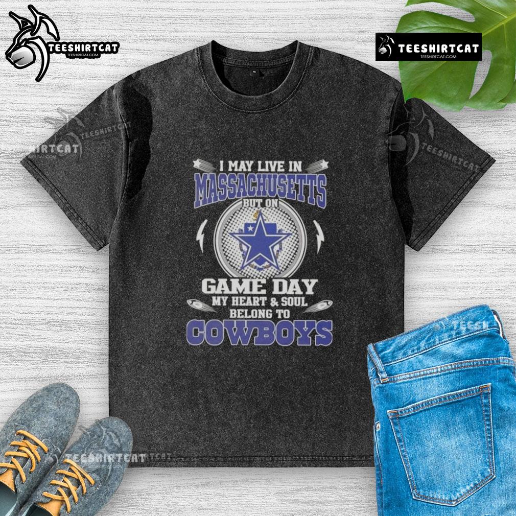 Alt Text: Dallas Cowboys washed t-shirt for fans in Massachusetts, showcasing team spirit on game day.