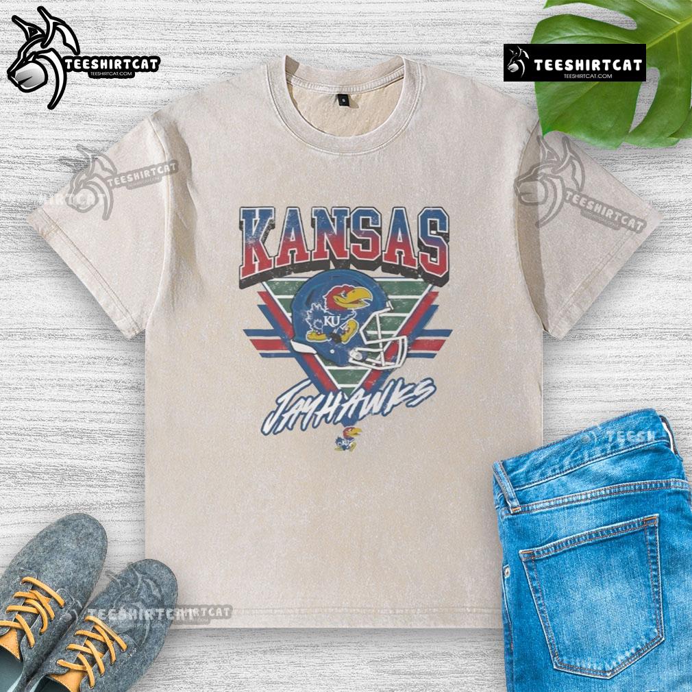 Official Kansas Jayhawks Triangle Vintage Washed T-Shirt featuring a classic design in team colors for fans.