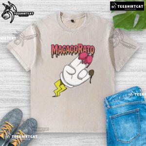 Alt Text: Official Macacorato strawberry and chocolate flavor washed t-shirt, featuring a stylish design and vibrant colors.