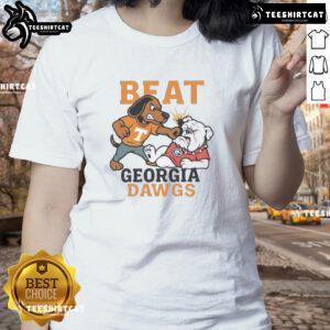 Alt Text: Official Tennessee Volunteers mascots celebrate victory over Georgia Bulldogs in stylish ladies' tee.