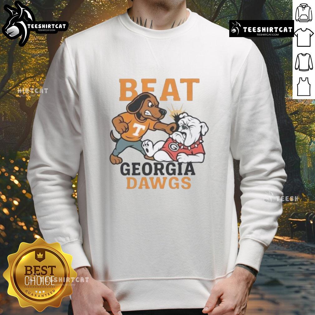 Official Tennessee Volunteers sweatshirt featuring mascots celebrating victory over Georgia Bulldogs Dawgs.
