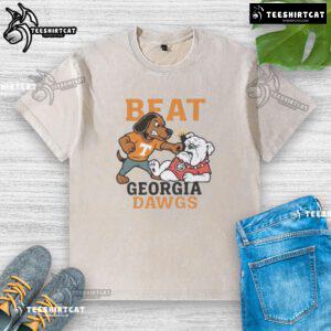 Official mascots of Tennessee Volunteers celebrate victory over Georgia Bulldogs in a washed t-shirt design.