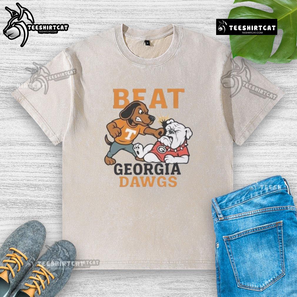 Official mascots of Tennessee Volunteers celebrate victory over Georgia Bulldogs in a washed t-shirt design.