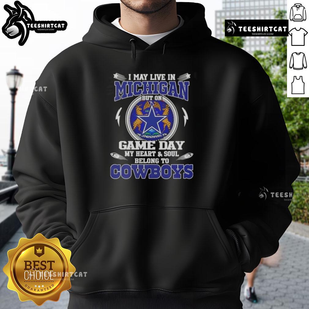 Official Dallas Cowboys hoodie for game day, showcasing pride for the team while living in Michigan.