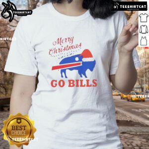 Official Merry Christmas Buffalo Bills ladies tee featuring festive design for fans celebrating the holiday season.