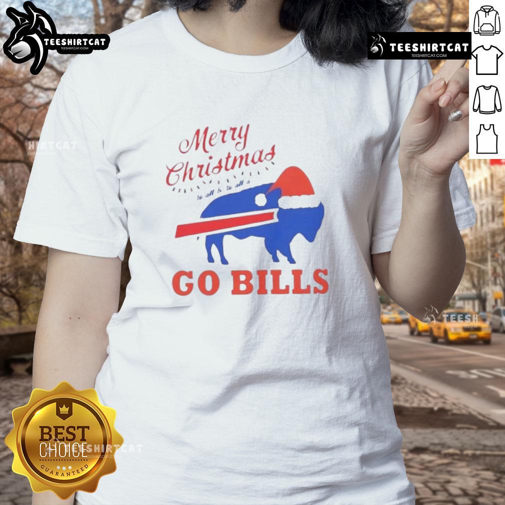 Official Merry Christmas Buffalo Bills ladies tee featuring festive design for fans celebrating the holiday season.