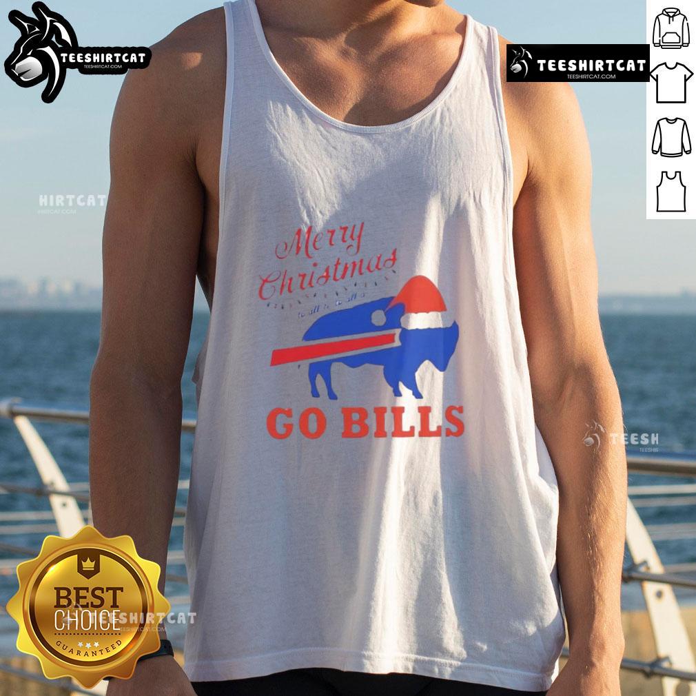 Official Merry Christmas Buffalo Bills tank top featuring festive design for loyal fans celebrating the holiday season.