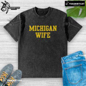 Official Michigan Wife Washed T-Shirt featuring a stylish design and soft fabric, perfect for proud Michigan wives.