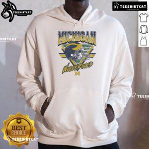 Official Michigan Wolverines Triangle Vintage Hoodie in navy blue with the iconic logo, perfect for fans and casual wear.