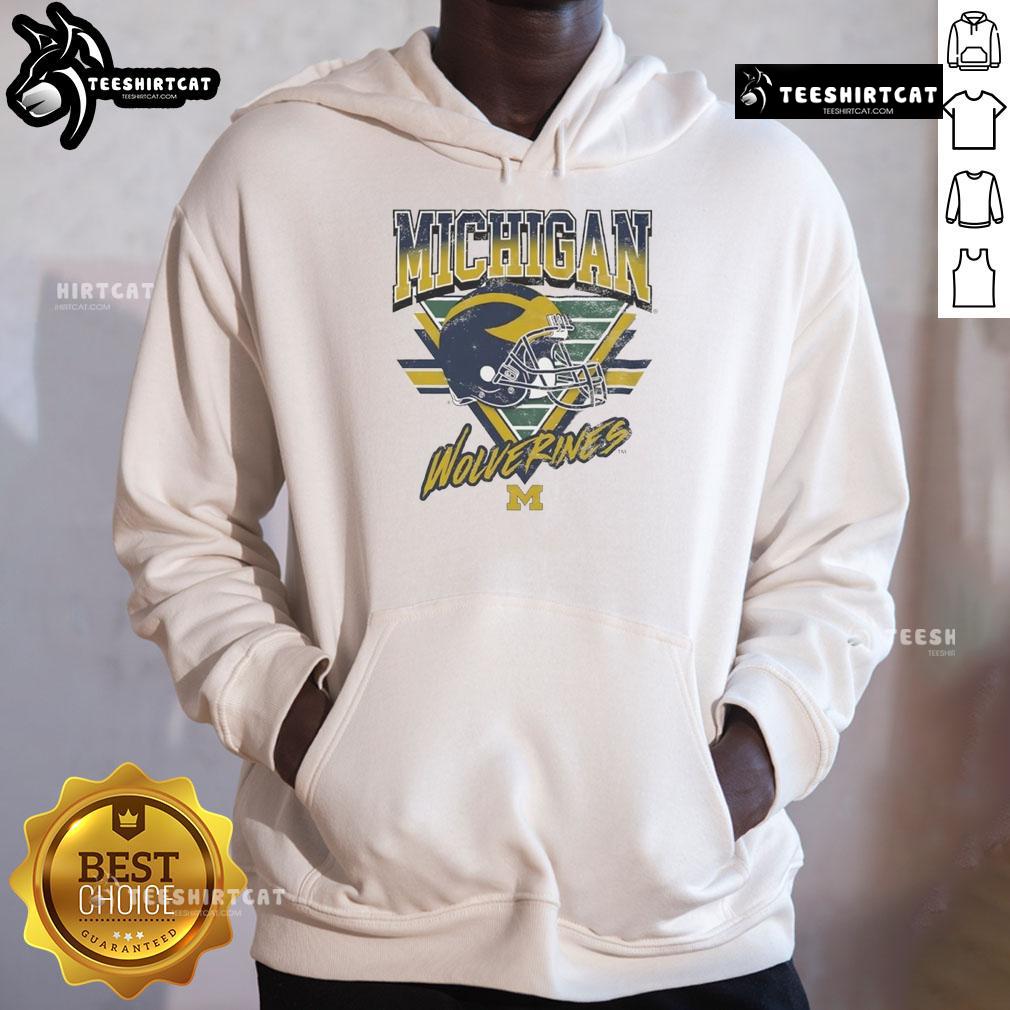 Official Michigan Wolverines Triangle Vintage Hoodie in navy blue with the iconic logo, perfect for fans and casual wear.