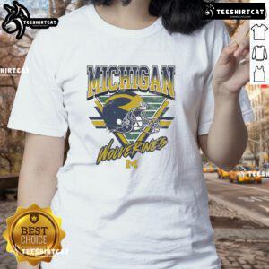 Official Michigan Wolverines Triangle Vintage Ladies Tee showcasing a stylish design for female fans of the Wolverines.
