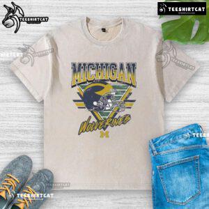 Official Michigan Wolverines Triangle Vintage Washed T-Shirt featuring a classic logo design in blue and maize.