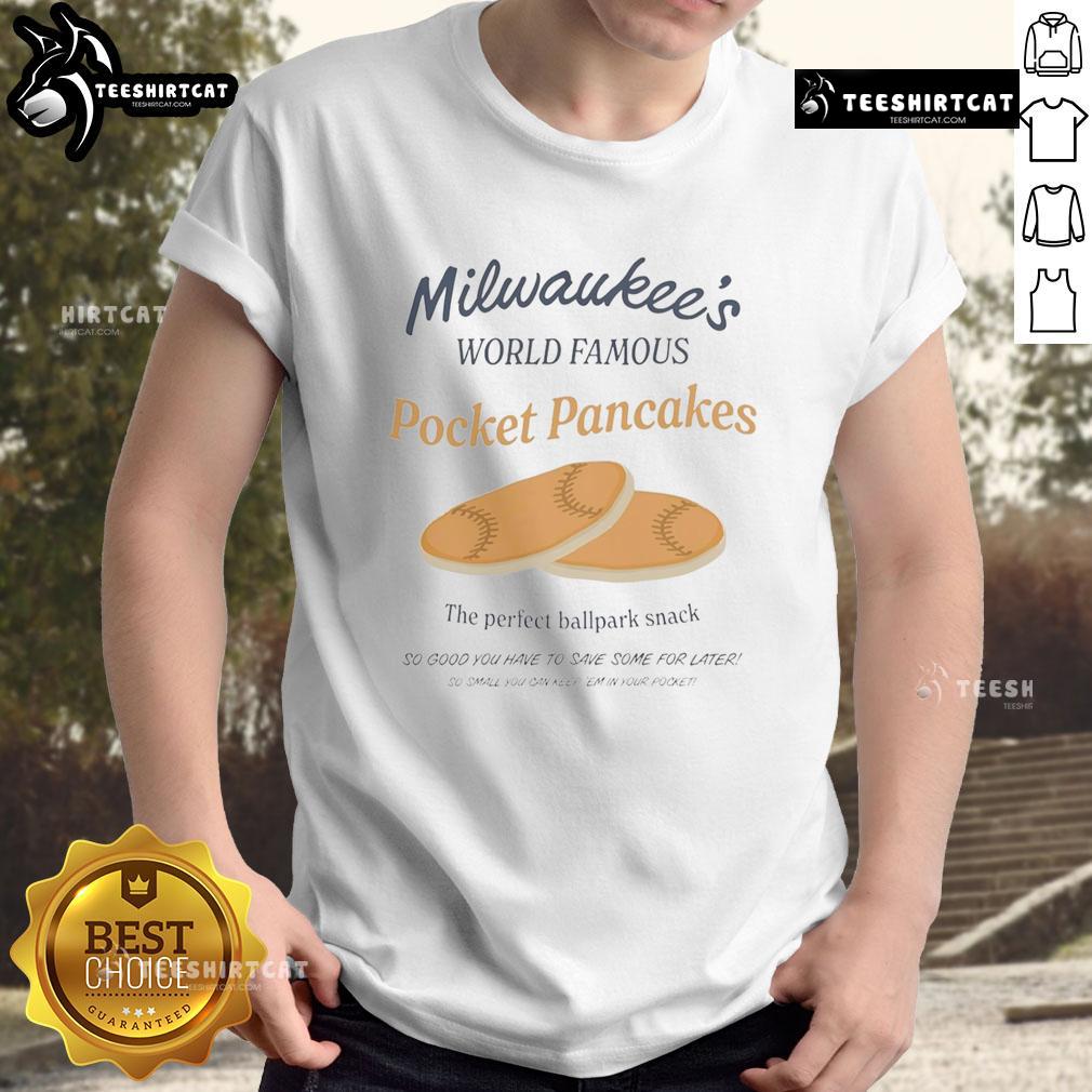 Official Milwaukee's World Famous Pocket Pancakes T-Shirt featuring a fun pocket design and vibrant colors.