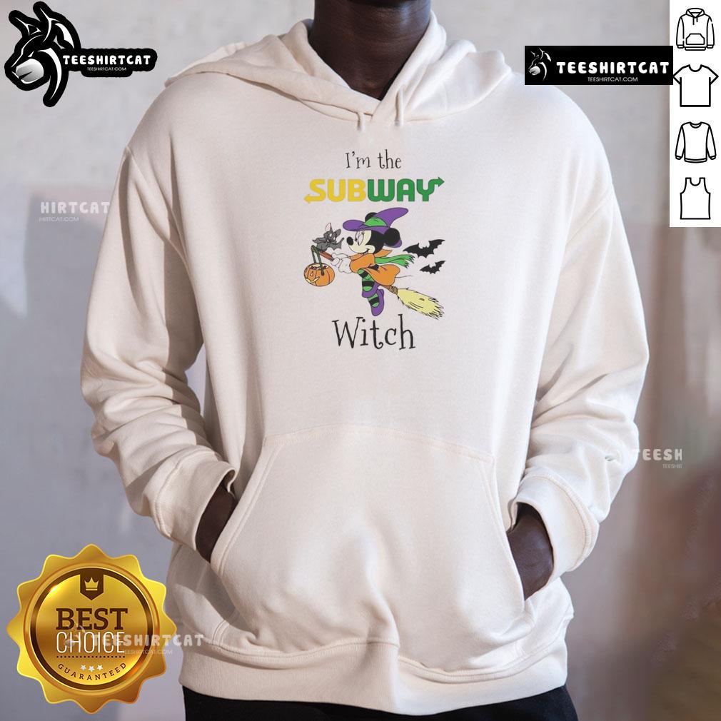 Official Minnie Mouse I'm Subway Witch Trick or Treat Halloween Hoodie in vibrant colors, perfect for festive celebrations.