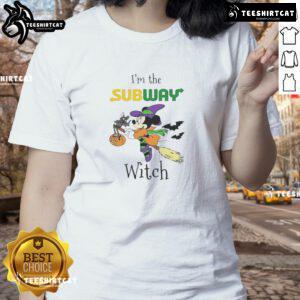 Official Minnie Mouse I'm Subway Witch Trick or Treat Halloween Ladies Tee featuring a fun and festive design for Halloween.