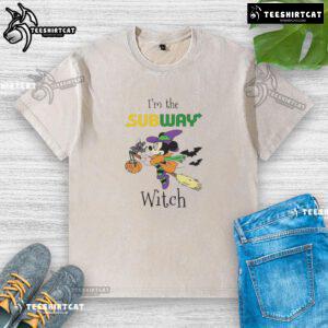 Official Minnie Mouse 'I'm Subway Witch' Trick or Treat Halloween washed t-shirt for festive celebrations.