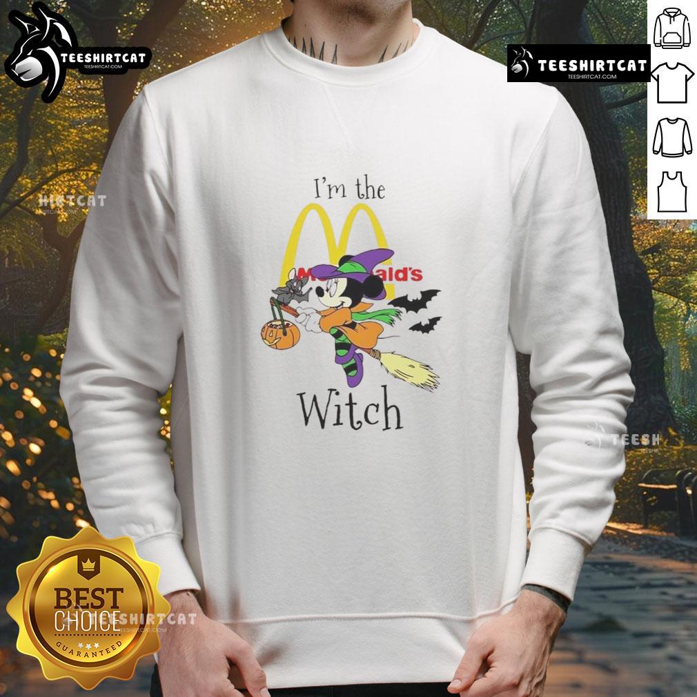Alt Text: Official Minnie Mouse I'm the McDonald's Witch Halloween sweatshirt perfect for trick-or-treating festivities.