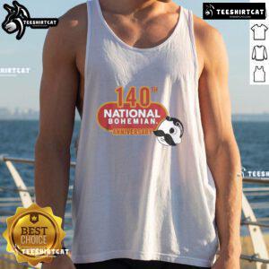 Alt Text: Official National Bohemian 140th Anniversary Logo Tank Top featuring a vibrant design celebrating the brand's legacy.