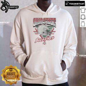 Alt Text: Vintage Ohio State Buckeyes Triangle Hoodie in scarlet and gray, showcasing the iconic logo and stylish design.