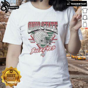 Official Ohio State Buckeyes Triangle Vintage Ladies Tee in red, featuring classic logo and stylish design for fans.