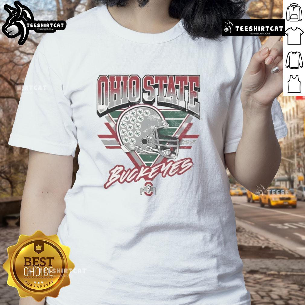 Official Ohio State Buckeyes Triangle Vintage Ladies Tee in red, featuring classic logo and stylish design for fans.