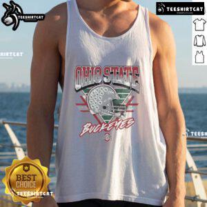 Official Ohio State Buckeyes triangle vintage tank top in red with logo, perfect for game day and casual wear.